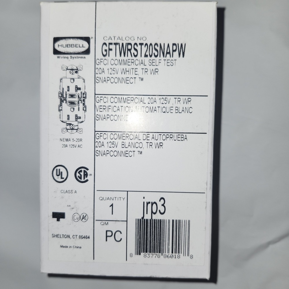 HUBBELL GFWRST20W GFCI Rceptcle,Commer.,Wht,20A,1 HP 45UF59 - Picture 2 of 3